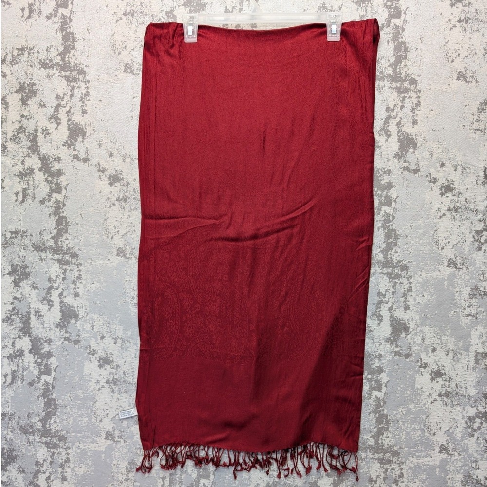 Accessory Street Burgundy Paisley Pashmina Scarf Rayon Fringe Wrap Made in India